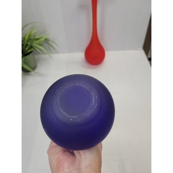 2 Vintage Carlo Moretti Art Glass Vases Red 11", Colbalt Blue 12" Satin - Picture 4 of 7